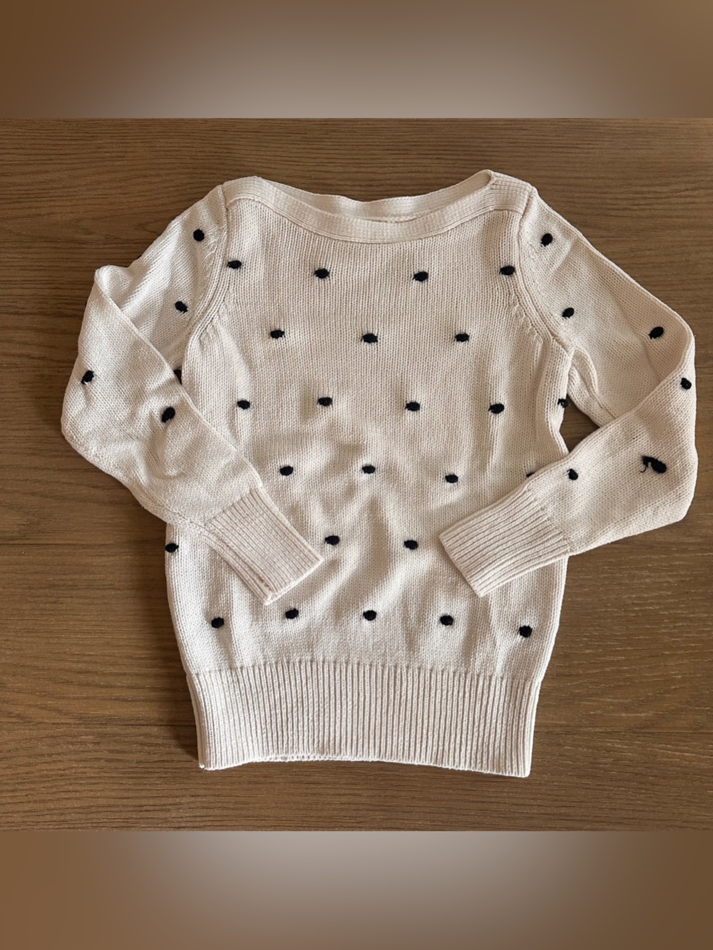 LOFT Women’s Small Cream Black Polka Dot Bobble Sweater Pullover